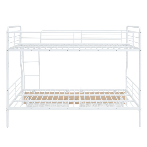 White Full Over Queen Contemporary Metal Bunk Bed With Drawers