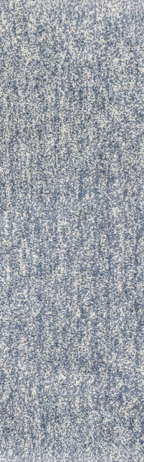 8' Slate Blue And Ivory Abstract Shag Hand Woven Runner Rug