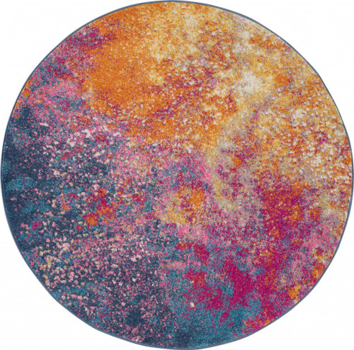 Homeroots Home Decor 8' Round Abstract Brights Sunburst Area Rug, Multi-Color, 8' Round
