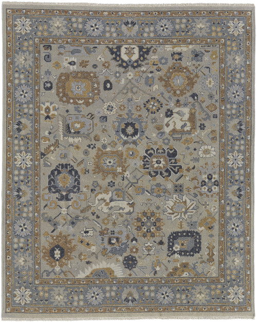 12' X 15' Gray and Brown Wool Oriental Hand Knotted Area Rug With Fringe
