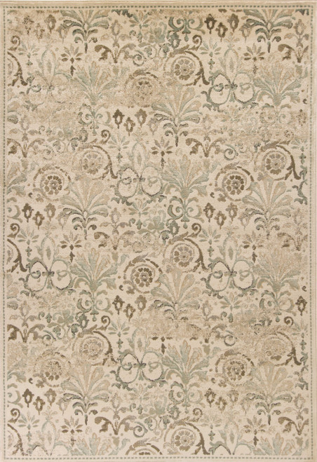 5' X 8' Ivory And Brown Floral Medallion Area Rug