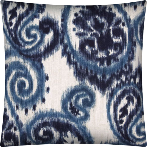 17" X 17" Navy Blue And Cream Zippered Ikat Throw Indoor Outdoor Pillow Cover
