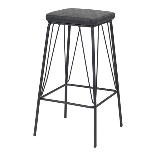 Set of Two 30" Black Faux Leather And Steel Backless Bar Height Bar Chairs