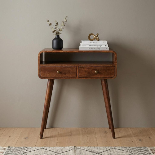 24" Brown Solid Wood Console Table With Shelf And Two Drawers