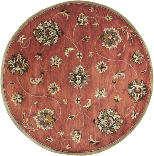 Homeroots Home Decor 6' Sienna Orange Hand Tufted Traditional Round Indoor Area Rug, Sienna Orange, Round