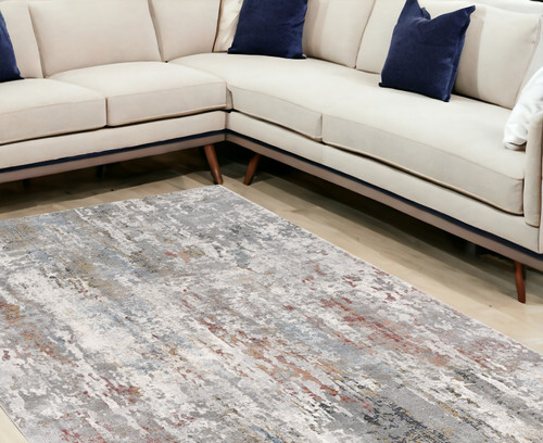 9' x 12' Gray Abstract Washable Non Skid Area Rug