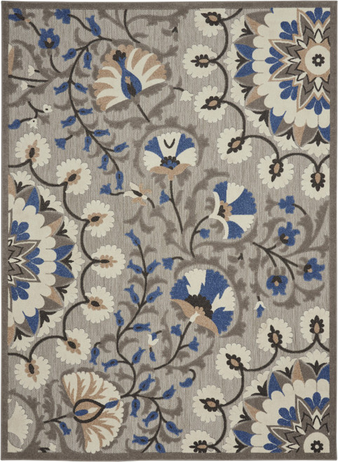 Homeroots Home Decor Gray and Blue Vines Indoor Outdoor Area Rug, 8' x 11'