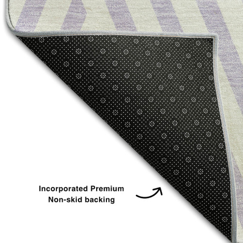8' X 10' Lavender And Ivory Geometric Washable Area Rug With UV Protection
