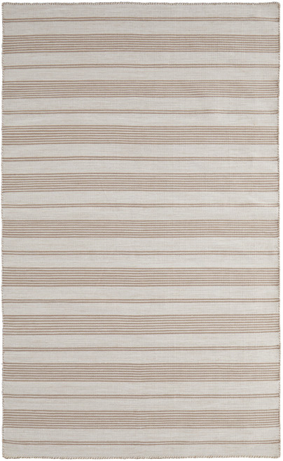 Homeroots Home Decor 8' x 11' Ivory and Taupe Striped Dhurrie Hand Woven Stain Resistant Area Rug