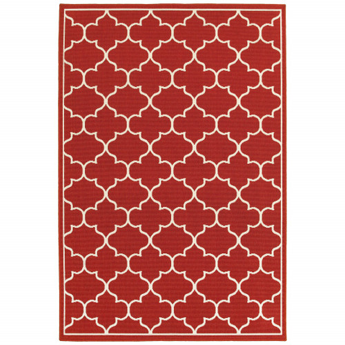 Homeroots Home Decor 7' x 10' Red and Ivory Trellis Indoor Outdoor Area Rug