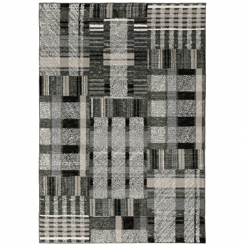 Homeroots Home Decor 3' X 5' Black Grey And Ivory Geometric Power Loom Stain Resistant Area Rug
