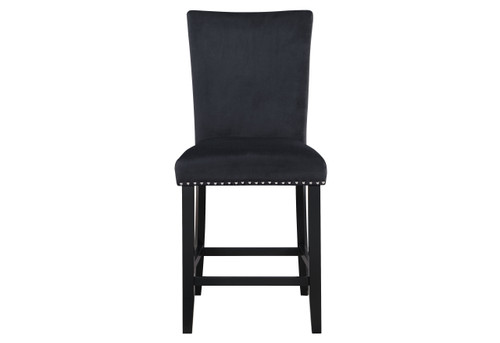 25" Black Wood and Velvet Counter Height Bar Chair