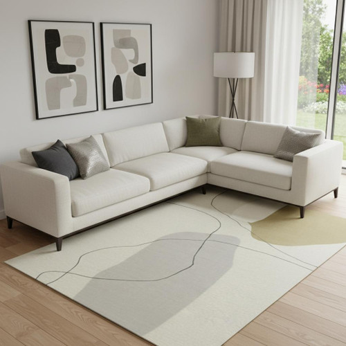 7' X 11' Beige Cream And Tan Abstract Area Rug
