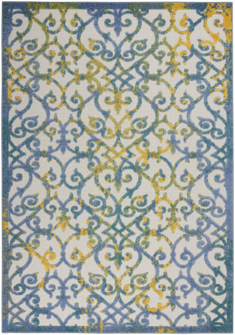 Homeroots Home Decor Ivory and Blue Indoor Outdoor Area Rug, Ivory and Blue, 6' x 9'