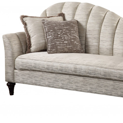 86" Shimmering Pearl Linen And Black Sofa With Four Toss Pillows