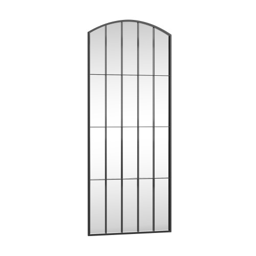 67" Black Metal Geometric Arch Wall Mounted Or Leaning Framed Full Length Mirror