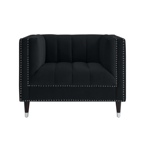 34" Black And Silver Velvet Tufted Club Chair