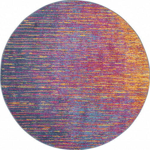 Homeroots Home Decor 8’ Round Rainbow Abstract Striations Area Rug, Multicolor, 8 Feet Round