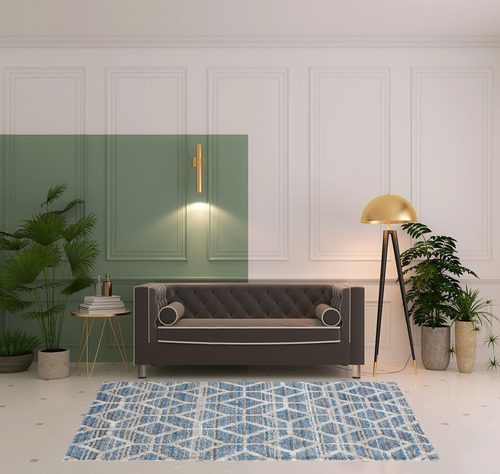 5' X 8' Blue And Ivory Geometric Power Loom Stain Resistant Area Rug