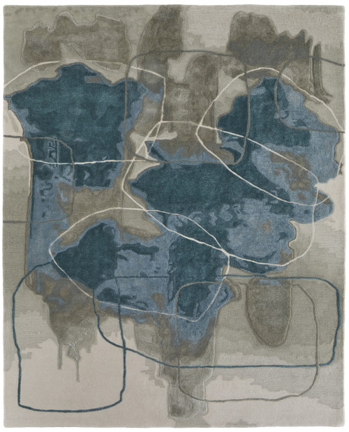 9' X 12' Blue and Gray Abstract Hand Tufted Area Rug