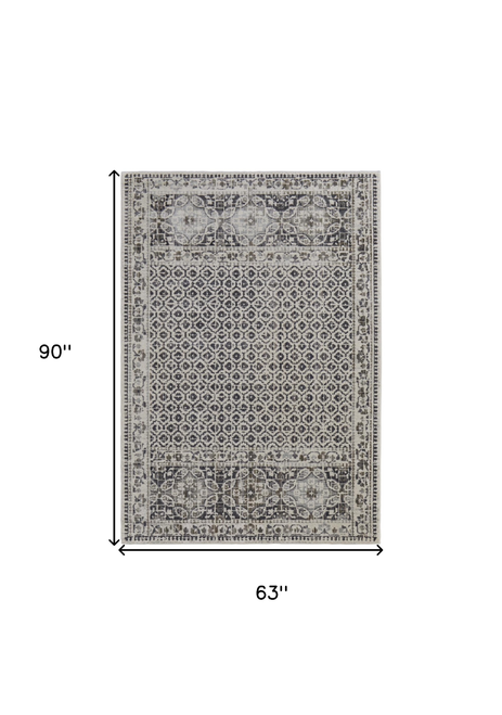 5' X 8' Ivory Taupe And Gray Abstract Stain Resistant Area Rug