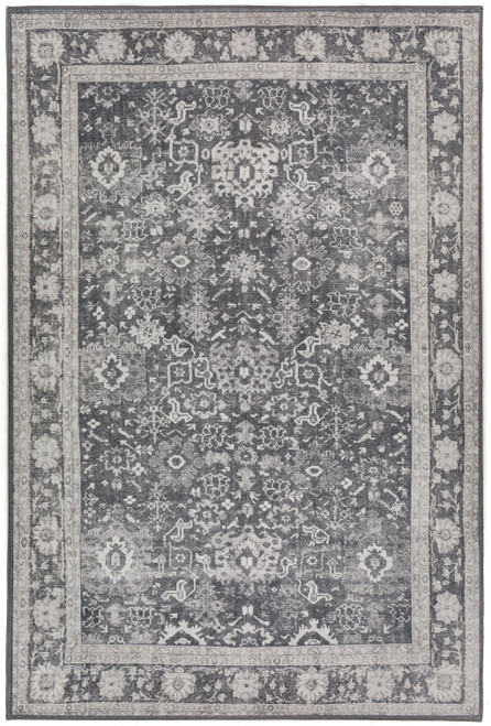 9' X 13' Grey Oriental Distressed Non Skid Area Rug