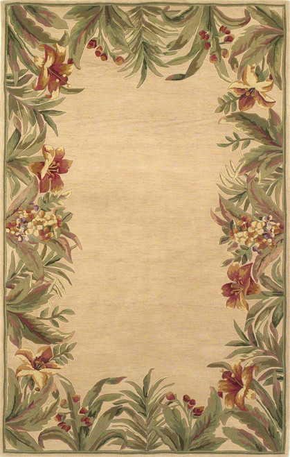Homeroots Home Decor 4'x6' Ivory Hand Tufted Bordered Tropical Plant Indoor Area Rug, Ivory, Hand-Tufted