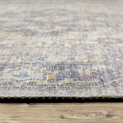 9' X 12' Blue And Gold Oriental Distressed Area Rug