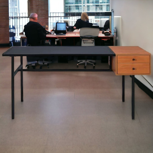 66" Brown and Black Writing Desk With Two Drawers