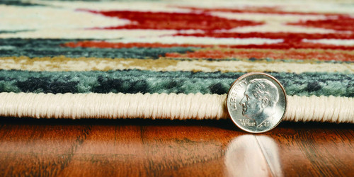 5' X 8' Ivory Green And Red Southwestern Area Rug