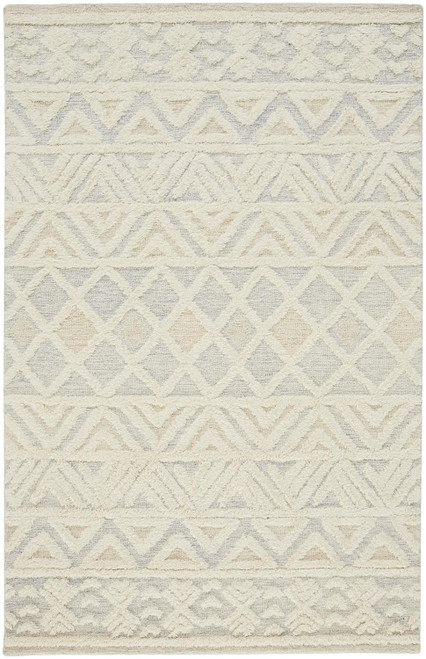 12' X 15' Ivory Blue And Tan Wool Geometric Tufted Handmade Area Rug