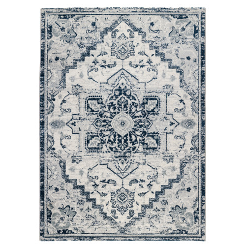8' x 10' Dark Blue Medallion Power Loom Area Rug