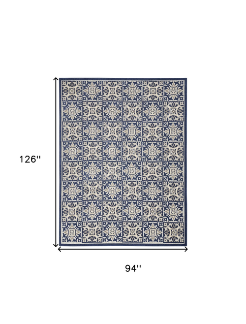 8' X 11' Blue Geometric Non Skid Indoor Outdoor Area Rug