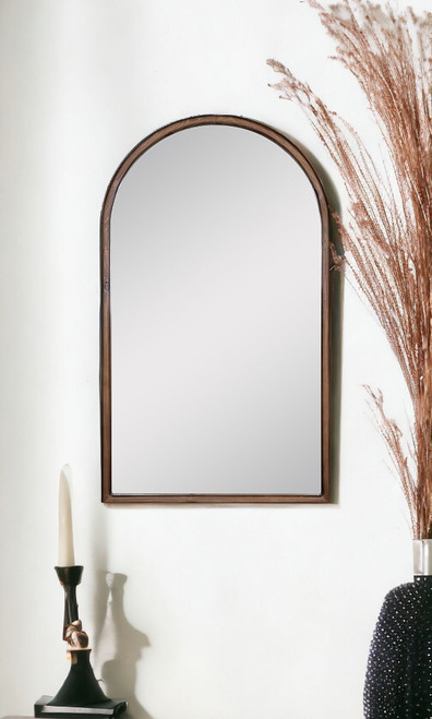 40" Dark Brown Arch Wood Framed Accent Mirror