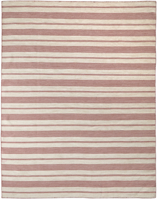 Homeroots Home Decor 8' x 11' Red and Ivory Striped Dhurrie Hand Woven Stain Resistant Area Rug