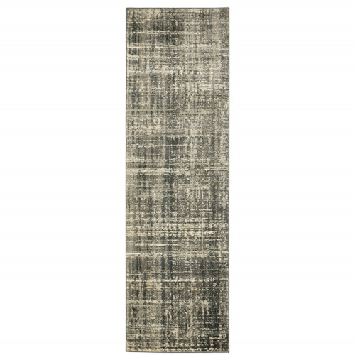 2' X 8' Charcoal Grey Beige And Tan Abstract Power Loom Stain Resistant Runner Rug Polypropylene
