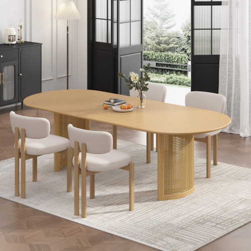 79" Natural Solid Wood Double Pedestal Base Oval Dining Table