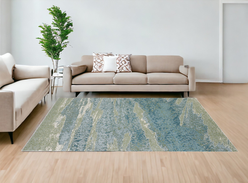 8' X 11' Blue And Green Abstract Area Rug