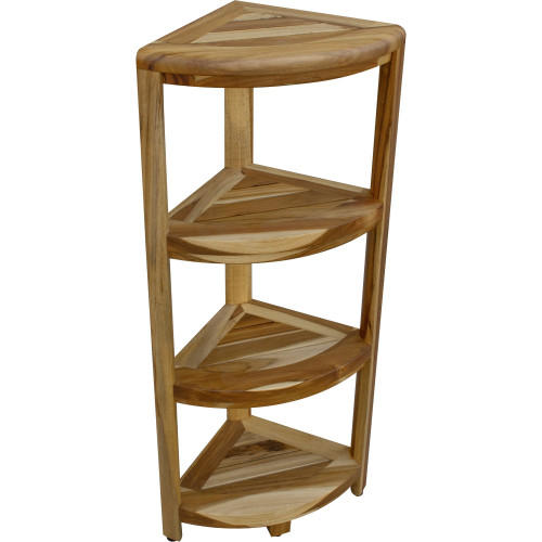 38" Natural Solid Teak Wood Freestanding Corner Shelving Unit
