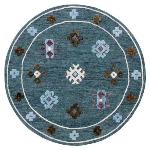 Homeroots Home Decor 7' Round Blue Bordered Motif Area Rug