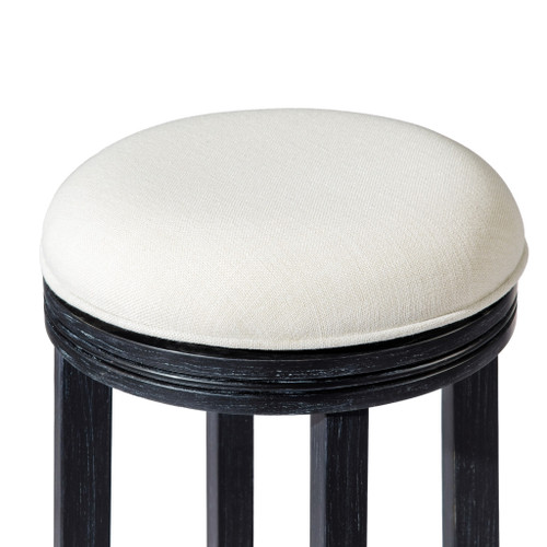 31" White and Black Fabric and Solid Wood Backless Bar Height Swivel Bar Chair