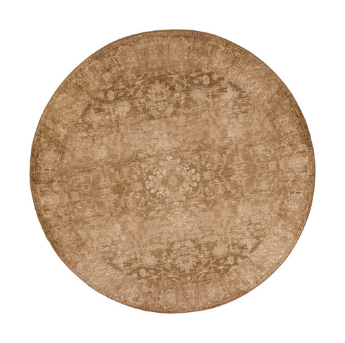 Homeroots Beige Machine Woven Distressed Floral Traditional Round Indoor Area Rug, Beige, Round