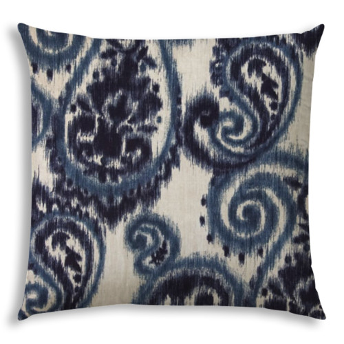 20" X 20" Navy Blue And Cream Zippered Polyester Paisley Throw Pillow Cover