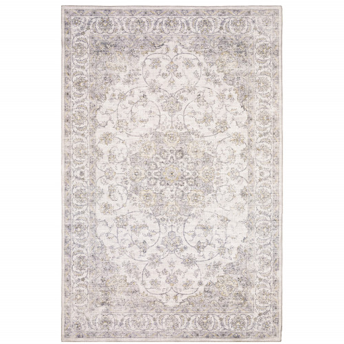 Homeroots Home Decor 5' X 7' Beige Gold And Grey Oriental Power Loom Stain Resistant Area Rug