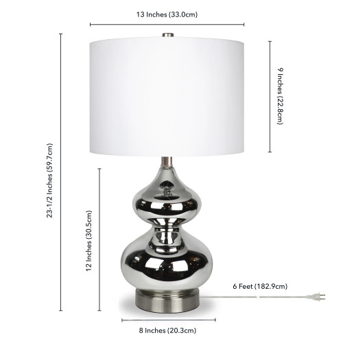 23" Nickel Glass Table Lamp With White Drum Shade