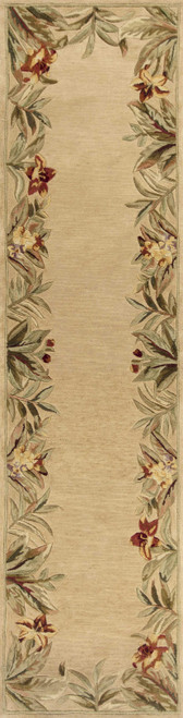 10' Ivory Hand Tufted Bordered Tropical Plants Indoor Runner Rug