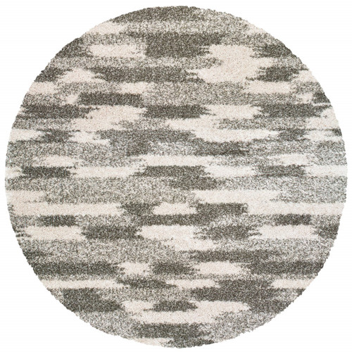 Homeroots Home Decor 8' Round Gray and Ivory Geometric Pattern Indoor Area Rug