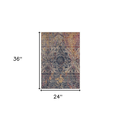 2' x 3' Blue and Yellow Southwestern Power Loom Area Rug