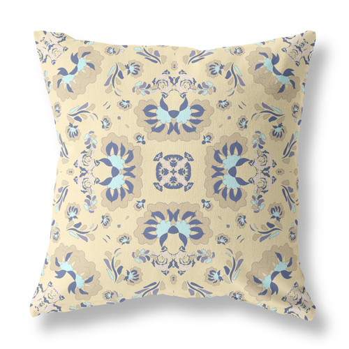 20" X 20" Yellow Broadcloth Floral Throw Pillow
