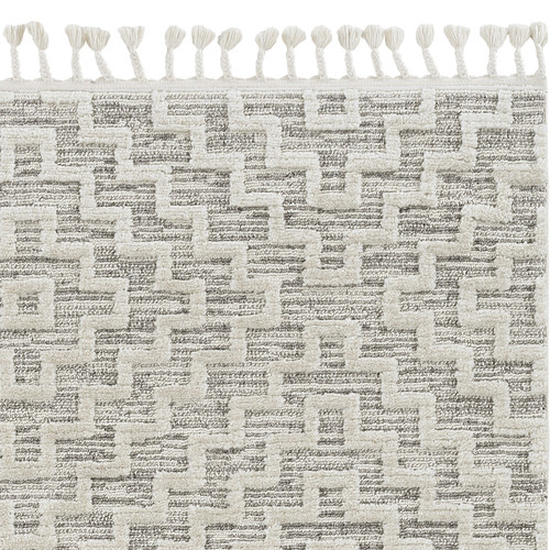 Homeroots Home Decor 5'x8' Ivory Grey Machine Woven Geometric With Fringe Indoor Area Rug, Ivory Grey, 5'x8'